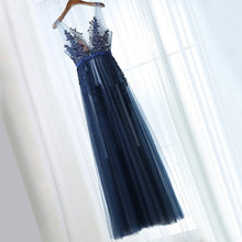 Chic Prom Dresses Straps A-line Floor-length Dark Navy Prom Dress/Evening Dress JKL444