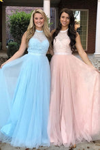 Sexy Prom Dresses Halter A-line Light Sky Blue Tulle Prom Dress/Evening Dress JKL445|Annapromdress