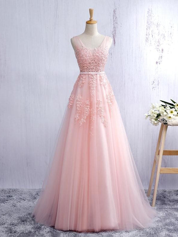 Sexy Prom Dresses Straps A-line Short Train Pearl Pink Tulle Prom Dres – Anna PromDress Sexy Prom Dresses Straps A-line Short Train Pearl Pink Tulle Prom Dres – Anna PromDress