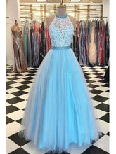 Lace Prom Dresses Halter A-line Floor-length Sexy Prom Dress/Evening Dress JKL454