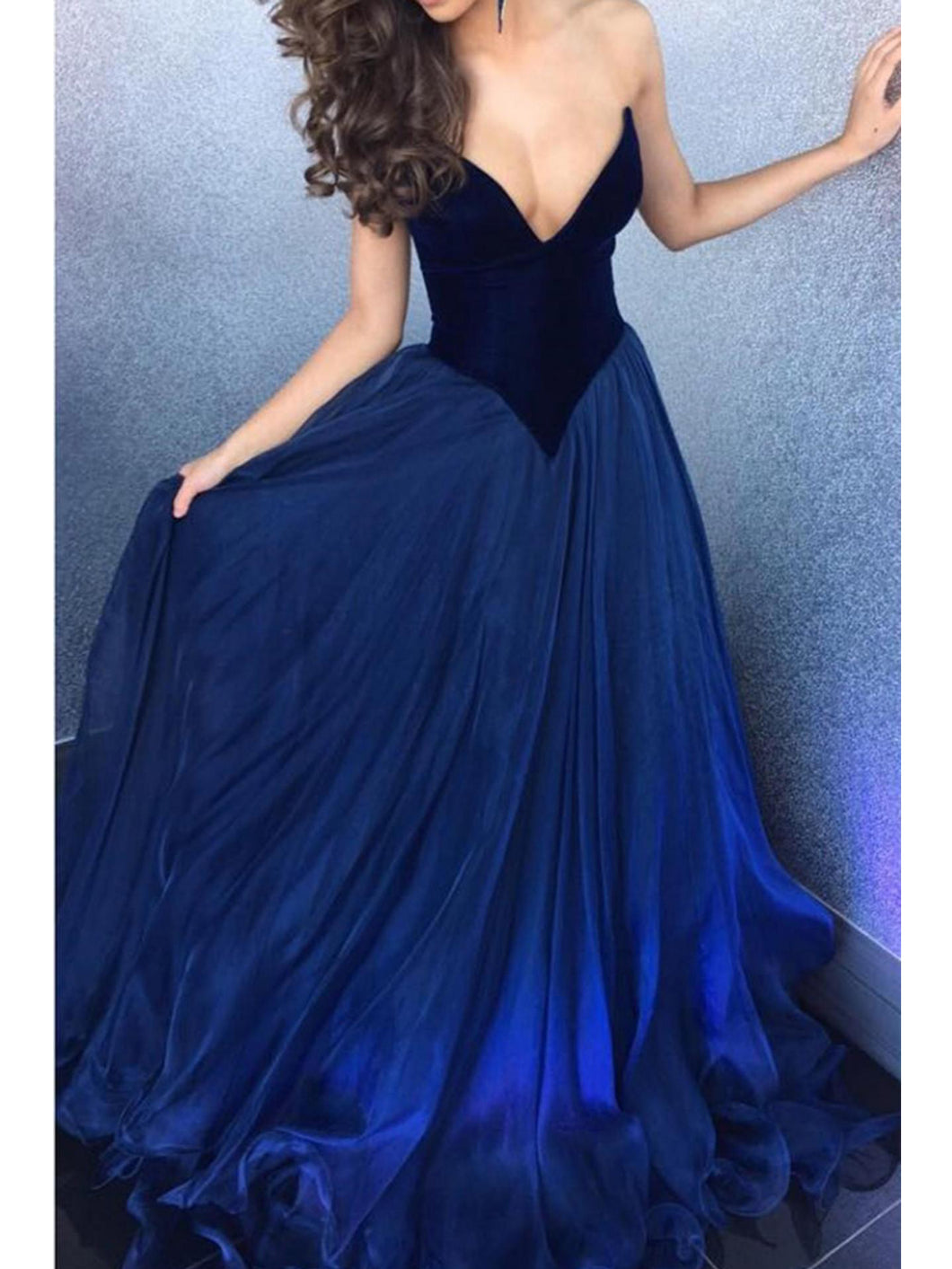 Sexy Prom Dresses V-neck Short Train Royal Blue Burgundy Long Velvet Prom Dress JKL470