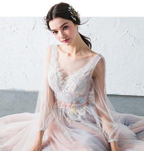 Chic Prom Dresses Colorful Bateau Appliques Long Prom Dress Tulle JKL474