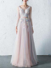 Chic Prom Dresses Colorful Bateau Appliques Long Prom Dress Tulle JKL474