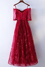 Burgundy Prom Dresses Off-the-shoulder A-line Sexy Prom Dress Lace Evening Dress JKL476