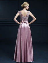 Chic Prom Dresses Scoop Floor-length Lace Bowknot Long Prom Dress Satin JKL479