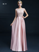 Chic Prom Dresses Scoop Floor-length Lace Bowknot Long Prom Dress Satin JKL479