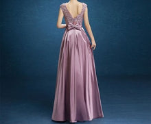 Chic Prom Dresses Scoop Floor-length Lace Bowknot Long Prom Dress Satin JKL479