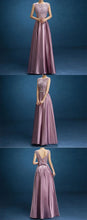 Chic Prom Dresses Scoop Floor-length Lace Bowknot Long Prom Dress Satin JKL479