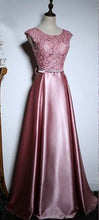 Chic Prom Dresses Scoop Floor-length Lace Bowknot Long Prom Dress Satin JKL479