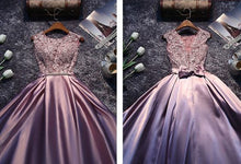 Chic Prom Dresses Scoop Floor-length Lace Bowknot Long Prom Dress Satin JKL479