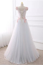 Sexy Prom Dresses V-neck Floor-length Hand-Made Flower A-line Prom Dress JKL480