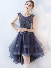 High Low Prom Dresses Scoop Asymmetrical Long Lace Prom Dress Sexy Evening Dress JKL482