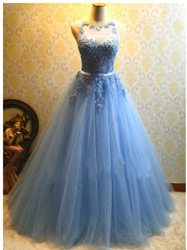 Ball Gown Prom Dresses Scoop Floor-length Tulle Long Sexy Prom Dress JKL487