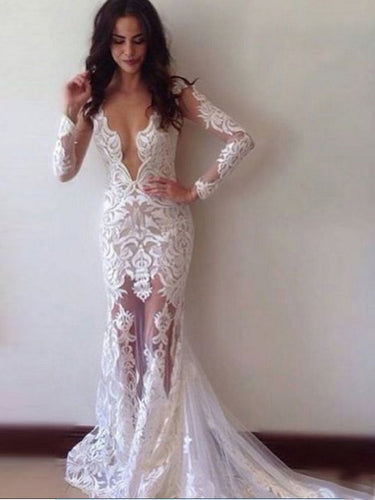 Sexy Prom Dresses Scoop Sheath Column Long Sleeve Chic Prom Dress Ivory Evening Dress JKL492