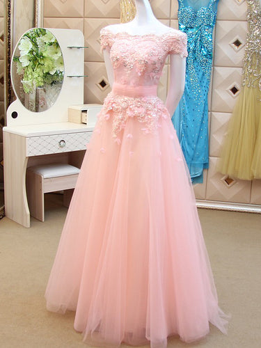 Long Prom Dresses A-line Off-the-shoulder Floor-length Prom Dress Sexy Evening Dress JKL493