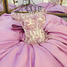 Ball Gown Prom Dresses Brush Train Hand-Made Flower Lace Prom Dress Satin Evening Dress JKL495