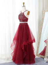 Two Piece Prom Dresses Spaghetti Straps Floor-length Long Prom Dress Sexy Evening Dress JKL500
