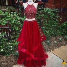 Two Piece Prom Dresses Spaghetti Straps Floor-length Long Prom Dress Sexy Evening Dress JKL500