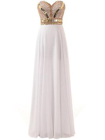 Chic Prom Dresses A-line Sweetheart Floor-length Ivory Chiffon Cheap Prom Dress JKL503