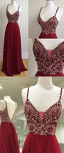 Burgundy Prom Dresses A-line Spaghetti Straps Long Prom Dress Sexy Evening Dress JKL504