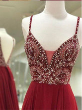 Burgundy Prom Dresses A-line Spaghetti Straps Long Prom Dress Sexy Evening Dress JKL504