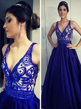 Royal Blue Prom Dresses Straps Floor-length Satin Long Sexy Prom Dress JKL505