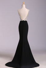 Black Prom Dresses V-neck Short Train Rhinestone Sexy Long Prom Dress JKL506