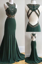 Dark Green Prom Dresses Column Scoop Rhinestone Long Prom Dress Sexy Evening Dress JKL518