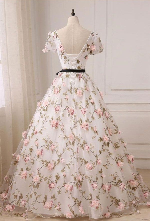Ball Gown Prom Dresses V-neck Floor-length Floral Long Lace Prom Dress Anna PromDress Ball Gown Prom Dresses V-neck Floor-length Floral Long Lace Prom Dress Anna PromDress