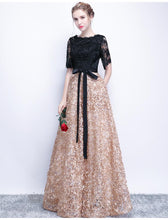 Black Prom Dresses A-line Half Sleeve Long Prom Dress Sexy Evening Dress JKL521