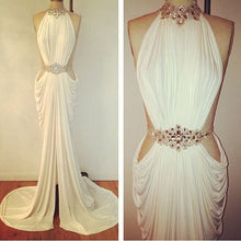 Sexy Prom Dresses Sheath Column High Neck Rhinestone Long White Prom Dress JKL522