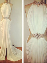 Sexy Prom Dresses Sheath Column High Neck Rhinestone Long White Prom Dress JKL522