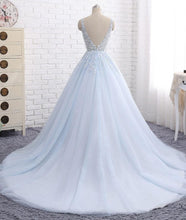 Ball Gown Prom Dresses V-neck Appliques Brush Train Long Prom Dress Sexy Evening Dress JKL523