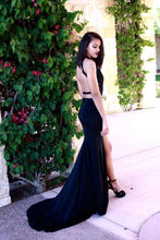 Black Prom Dresses High Neck Lace Slit Long Prom Dress Sexy Evening Dress JKL536