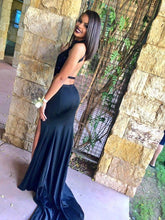 Black Prom Dresses High Neck Lace Slit Long Prom Dress Sexy Evening Dress JKL536