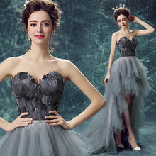 High Low Prom Dresses Sweetheart A-line Gray Plume Lace-up Sexy Prom Dress JKL537