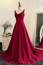 Burgundy Prom Dresses A-line V-neck Sweep Train Lace-up Long Prom Dress JKL539