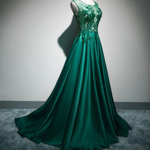 Long Prom Dresses Scoop Brush Train Hunter Green Beading Lace Prom Dress JKL540