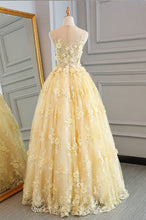 Long Prom Dresses Scoop A-line Floor-length Lace Sexy Yellow Prom Dress JKL545