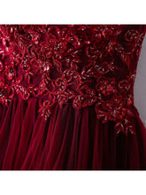 Burgundy Prom Dresses A-line One Shoulder Appliques Lace-up Long Prom Dress JKL546