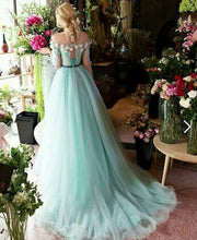 Long Prom Dresses A-line Off-the-shoulder Brush Train Beading Long Sleeve Prom Dress JKL547
