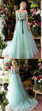 Long Prom Dresses A-line Off-the-shoulder Brush Train Beading Long Sleeve Prom Dress JKL547