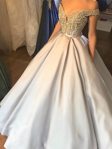 Beautiful Prom Dresses Ball Gown Off-the-shoulder Rhinestone Long Prom Dress Evening Dress JKL548