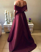 Sexy Prom Dresses Off-the-shoulder A-line Burgundy Long Prom Dress JKL549