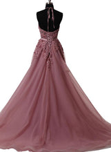 Sexy Prom Dresses Halter Appliques Lace-up Long Prom Dress Sexy Evening Dress JKL550