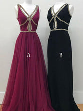 Black Prom Dresses V-neck A-line Floor-length Sexy Burgundy Prom Dress JKL552