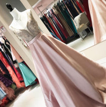 Sexy Prom Dresses A-line V-neck Floor-length Rhinestone Pink Long Prom Dress JKL553