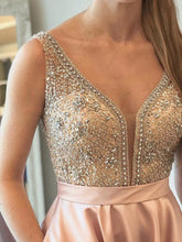 Sexy Prom Dresses A-line V-neck Floor-length Rhinestone Pink Long Prom Dress JKL553