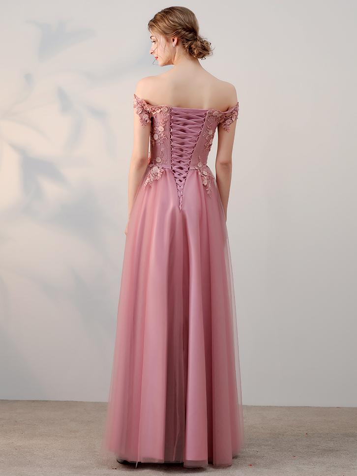 Modest Prom Dresses Off-the-shoulder Appliques A-line Long Tulle Prom Anna PromDress Modest Prom Dresses Off-the-shoulder Appliques A-line Long Tulle Prom Anna PromDress