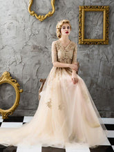 Two Piece Prom Dresses Scoop Appliques Brush Train Tulle Prom Dress Sexy Evening Dress JKL557